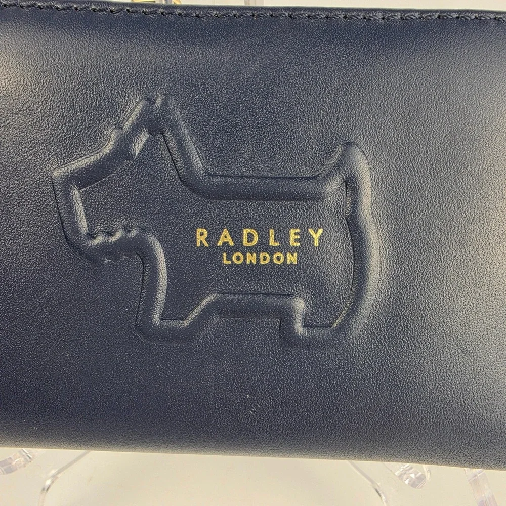 Radley London Heritage‎ Dog Shadow Medium Bifold Wallet Navy Leather Scottie